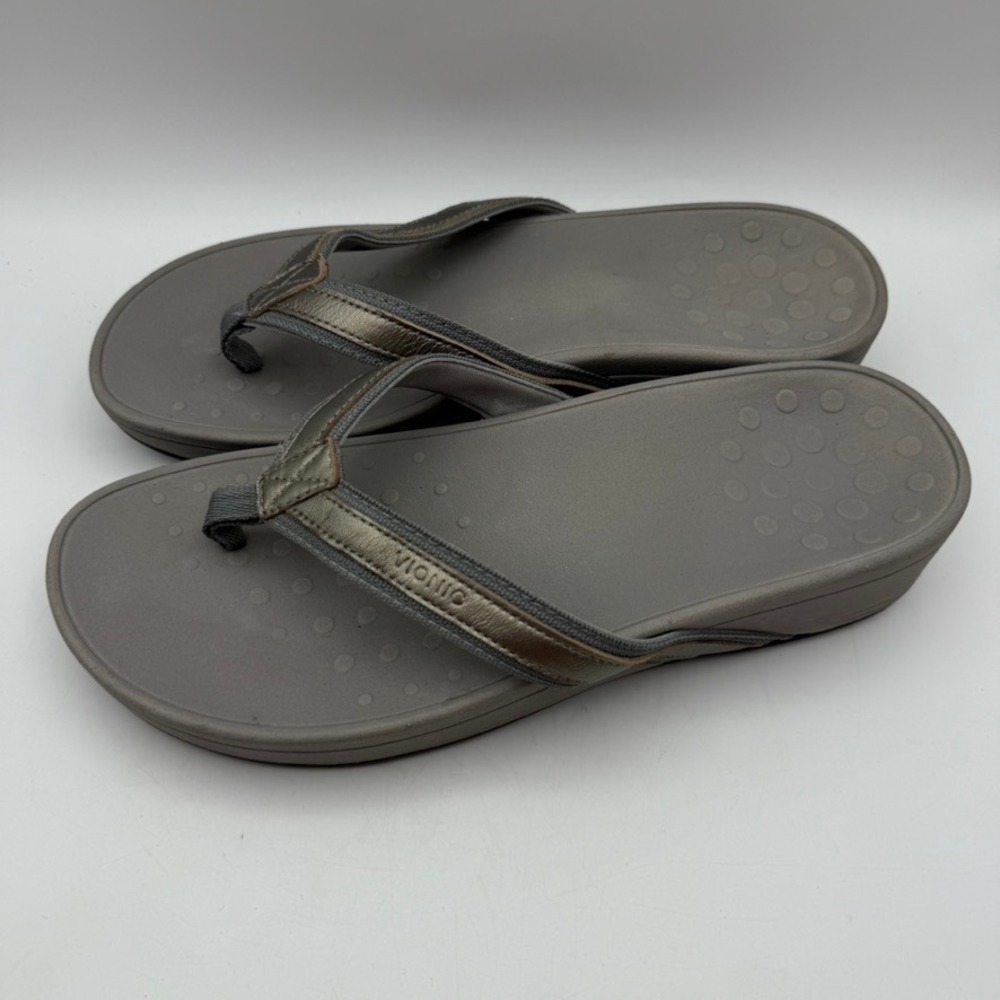 Vionic High Tide Metallic Silver Gray Orthotic Comfort Flip‎ Flops Women's Sz 11
